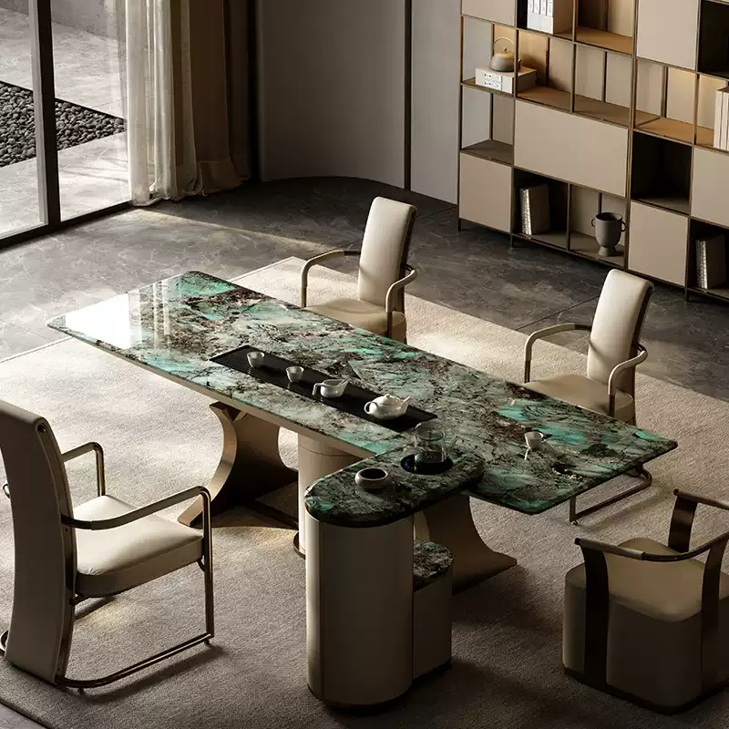TAZA natural Amazon green luxury stone tea table 2023 new large flat designer furniture modern light luxury tea table