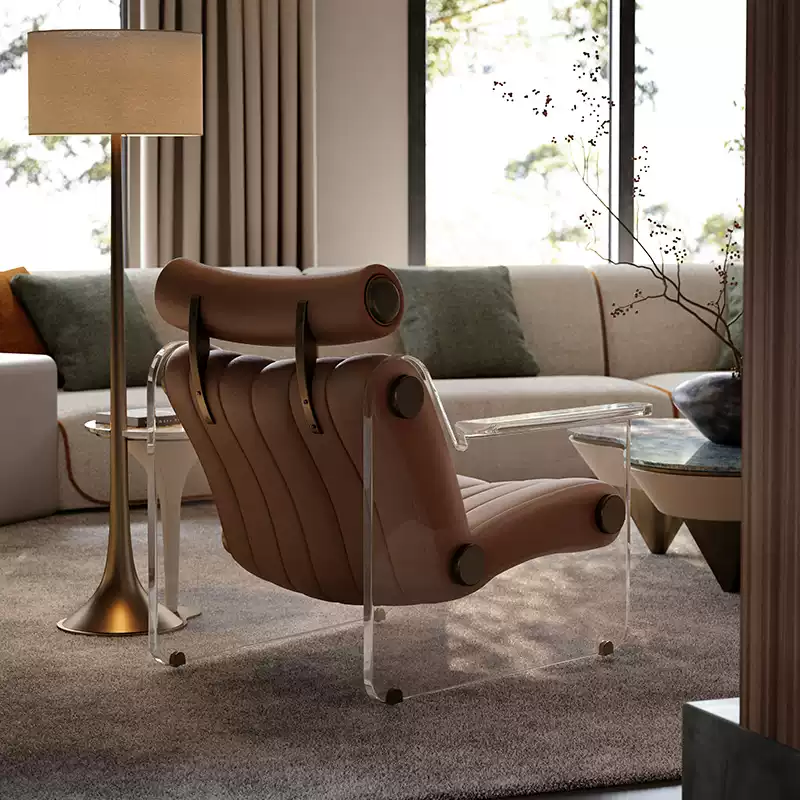TAZA minimalist acrylic single sofa chair villa whole house matching living room series full leather leisure chair