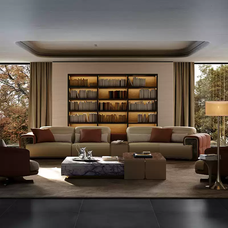 TAZA Italian luxury stone leather sofa villa whole house matching living room series modern minimalist functional sofa