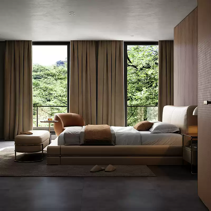TAZA Italian minimalist full leather bed villa bedroom 2023 designer new light luxury soft double bed