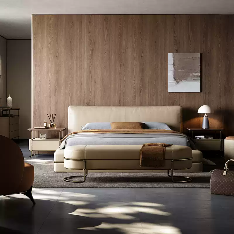 TAZA Italian minimalist full leather bed villa bedroom 2023 designer new light luxury soft double bed