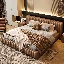 Italian minimalist light luxury leather bed high-end atmosphere brand flagship 2024 master bedroom luxury wedding bed double new