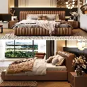 Italian minimalist light luxury leather bed high-end atmosphere brand flagship 2024 master bedroom luxury wedding bed double new