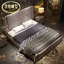 Italian light luxury leather bed master bedroom modern simple double bed 1.8 meters solid wood high-end villa leather art wedding bed
