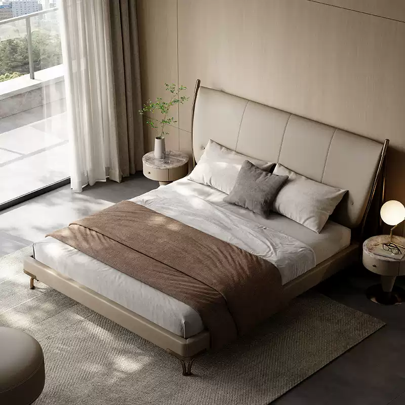 TAZA Italian light luxury chieftain bed villa large apartment master bedroom high-end furniture designer new modern leather bed
