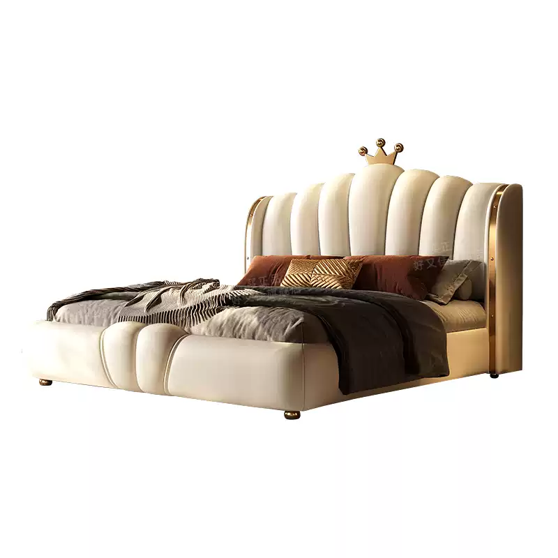  Good and good 2024 new leather bed light luxury master bedroom high-end atmosphere modern villa double bed crown bed
