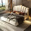  Good and good 2024 new leather bed light luxury master bedroom high-end atmosphere modern villa double bed crown bed