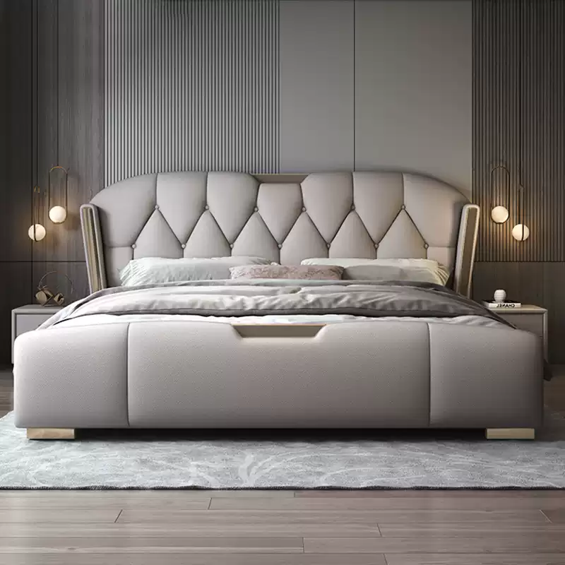 High-end atmospheric leather bed 1.8 meters modern simple master bedroom double bed 2 Italian light luxury home storage wedding bed