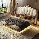 New suspended bed high-end light luxury leather bed modern simple 2024 new suspended bed master bedroom leather bed high-end