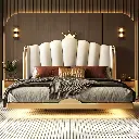 New suspended bed high-end light luxury leather bed modern simple 2024 new suspended bed master bedroom leather bed high-end