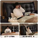Genji Muyu genuine leather bed master bedroom big black bear bed home soft bed light luxury simple floor bed black double bed