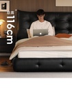 Genji Muyu genuine leather bed master bedroom big black bear bed home soft bed light luxury simple floor bed black double bed