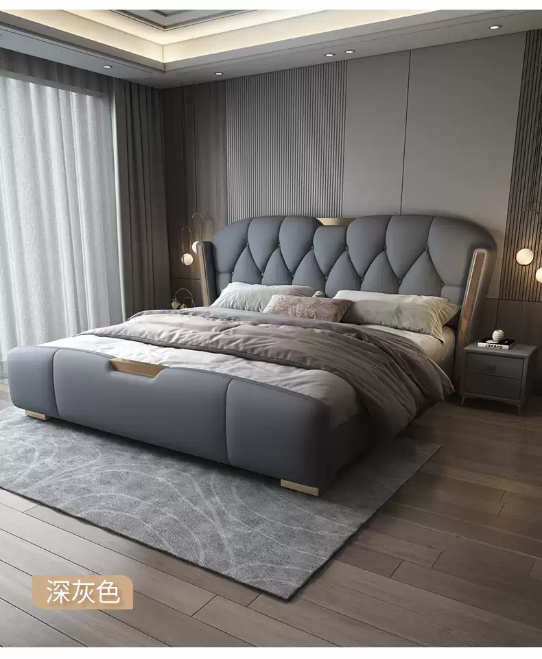 High-end atmospheric leather bed 1.8 meters modern simple master bedroom double bed 2 Italian light luxury home storage wedding bed