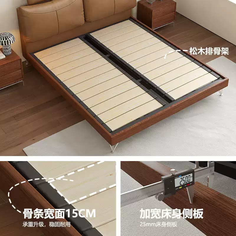 Muyue high back solid wood bed leather bed 1.8 meters modern simple soft package wedding bed light luxury double bed master bedroom bed
