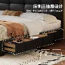  Italian minimalist leather bed master bedroom large bed high-end atmosphere simple modern black thin headboard double soft pack weddin