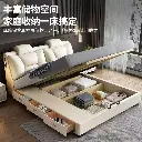Leather bed light luxury modern simple small apartment double bed master bedroom big bed solid wood bed leather art soft bed wedding bed