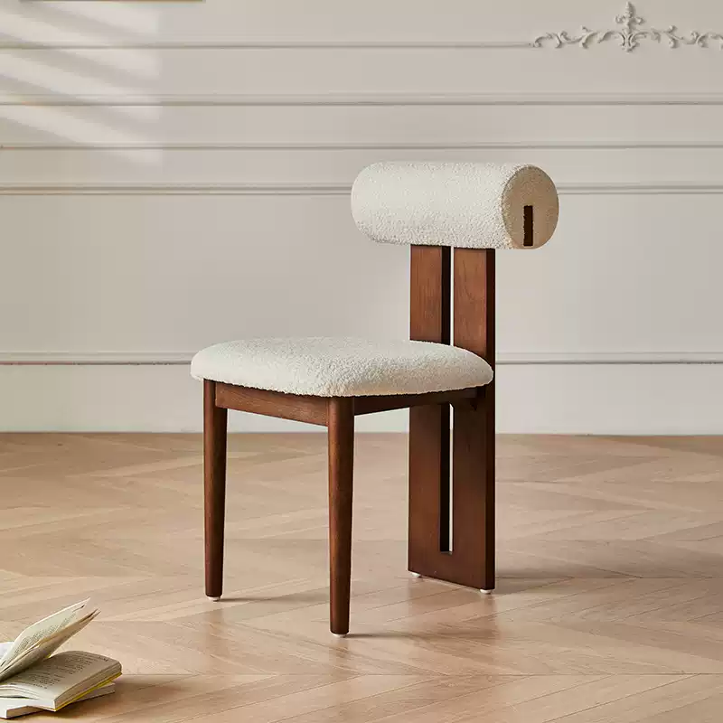 Da Sima dining table chair home French medieval living room solid wood backrest small apartment dining chair designer lamb chair