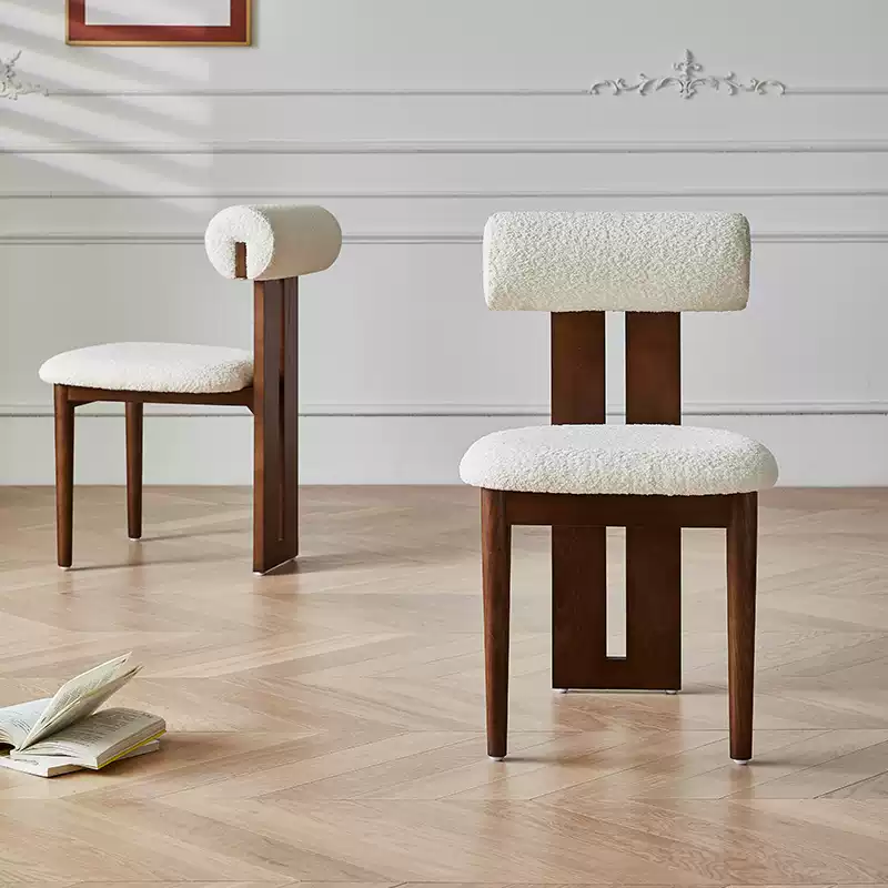 Da Sima dining table chair home French medieval living room solid wood backrest small apartment dining chair designer lamb chair