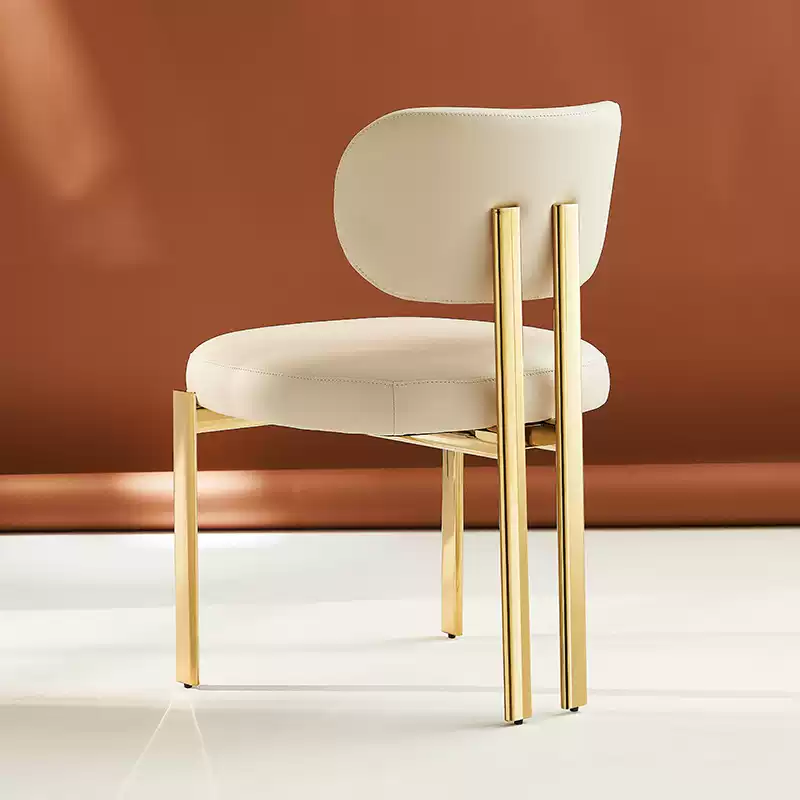 High-end light luxury Italian champagne gold stainless steel microfiber leather dining chair modern simple backrest Nordic style leisure chair