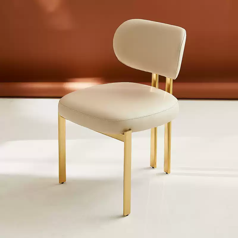 High-end light luxury Italian champagne gold stainless steel microfiber leather dining chair modern simple backrest Nordic style leisure chair