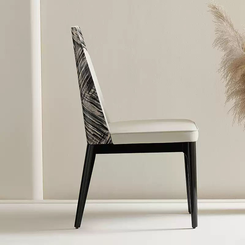 Italian light luxury high-gloss paint technology wood grain microfiber leather high-end luxury villa dining chair luxury stone dining table chair