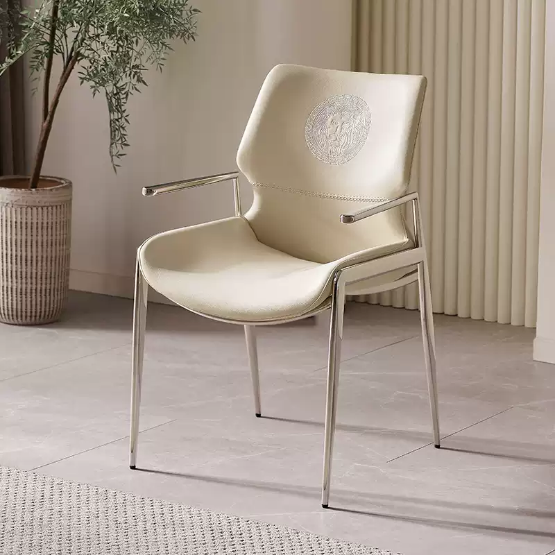 2024 Italian minimalist light luxury stainless steel primary color lion face stainless steel armrest lion head lion lion king chair dining chair