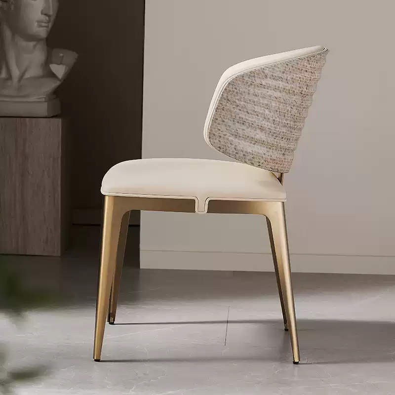 Painted corrugated dining chair Italian brand stainless steel corrugated dining chair large flat villa backrest luxury stone dining table chair