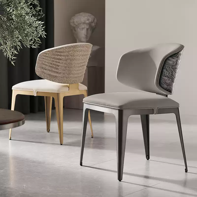 Painted corrugated dining chair Italian brand stainless steel corrugated dining chair large flat villa backrest luxury stone dining table chair
