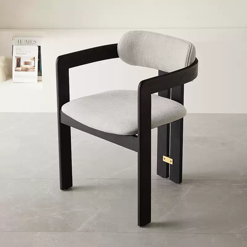 Italian cotton and linen smoked paint dining chair armrests high-end designer tea table chair leisure chair solid wood soft chair