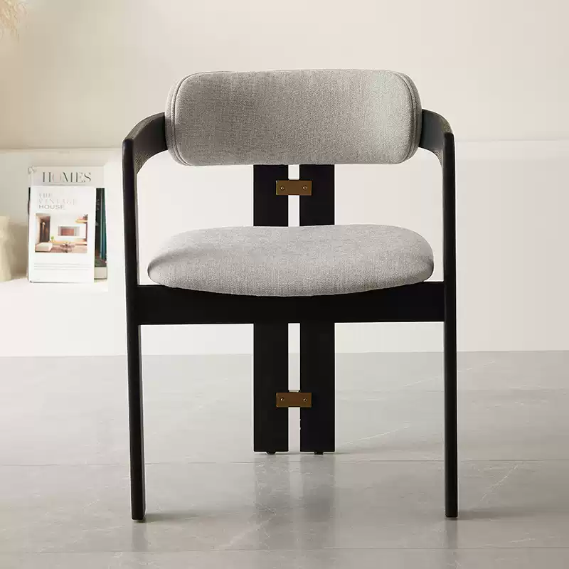 Italian cotton and linen smoked paint dining chair armrests high-end designer tea table chair leisure chair solid wood soft chair