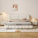 Oulang master bedroom cream style fabric bed double bed modern simple suede bed technology velvet 1.8m wedding bed