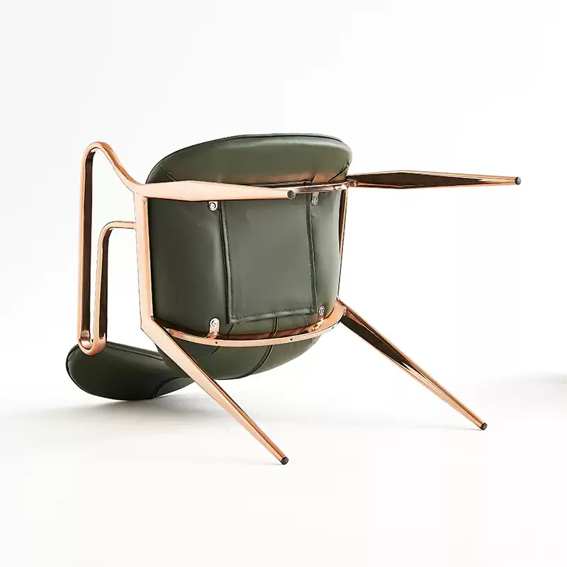 Rose gold dark green saddle leather high-end Italian light luxury minimalist with armrests luxury stone dining table dining chair tea table chair book chair