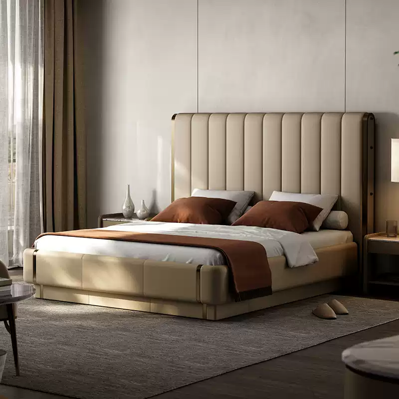 TAZA Italian leather bed master bedroom light luxury dressing table bedside table integrated bed modern villa high-end authentic furniture