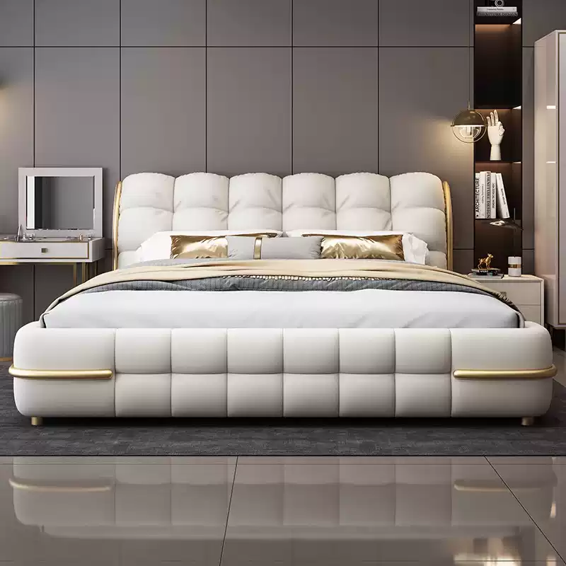 Italian light luxury leather bed modern simple 1.8 meters small apartment master bedroom bed 2.2 meters storage double wedding bed