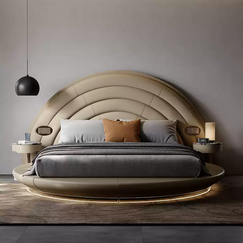 TAZA Italian style full leather suspended bed villa bedroom matching furniture 2023 new modern light luxury bed