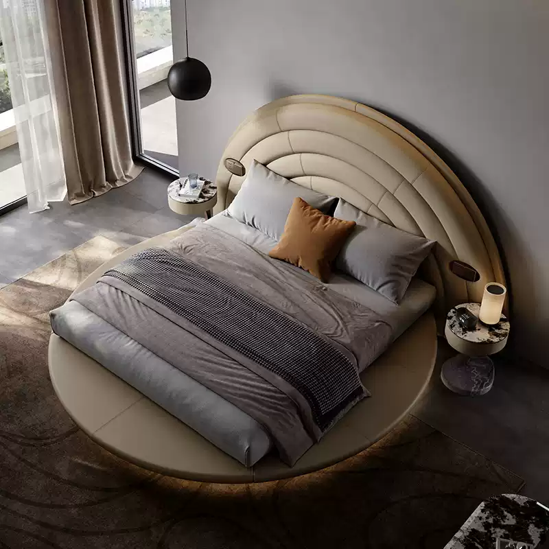 TAZA Italian style full leather suspended bed villa bedroom matching furniture 2023 new modern light luxury bed