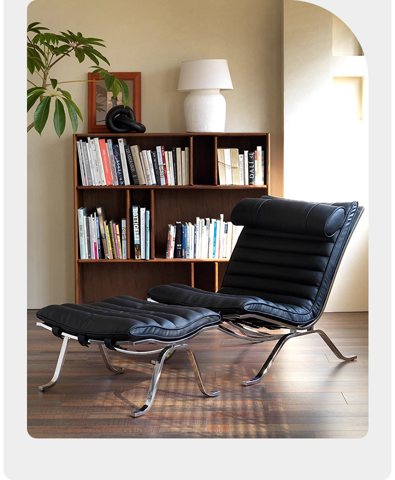 LDAD Bauhaus vintage Ari Chair leather lounge chair Italian designer stainless steel single sofa