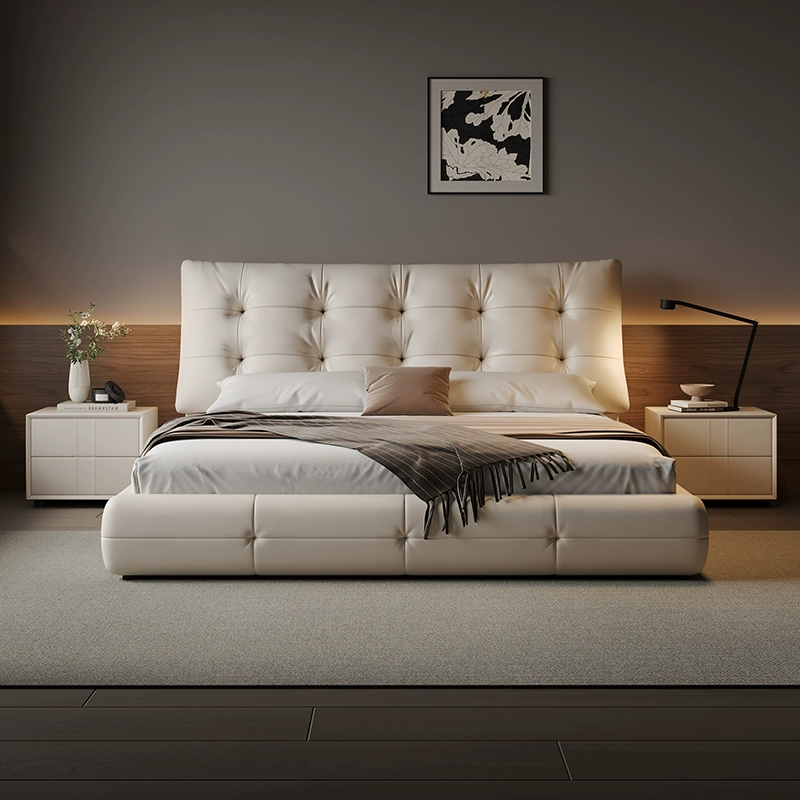 Oulang Italian minimalist master bedroom cream style double bed modern simple storage 1.8