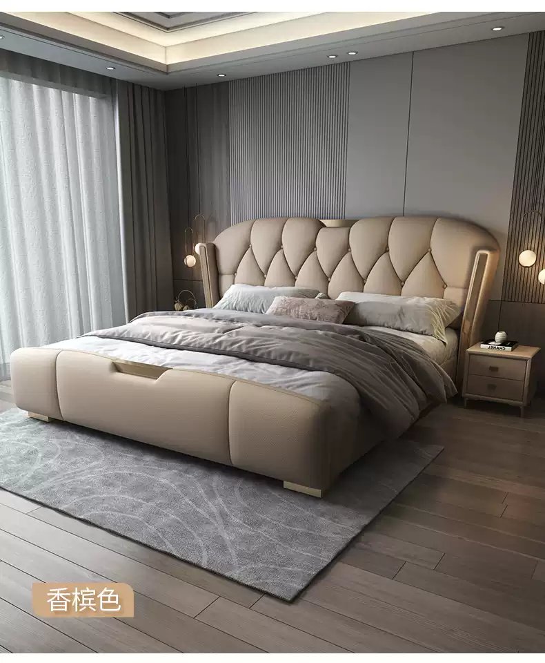 High-end atmospheric leather bed 1.8 meters modern simple master bedroom double bed 2 Italian light luxury home storage wedding bed