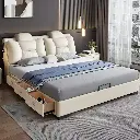 Leather bed light luxury modern simple small apartment double bed master bedroom big bed solid wood bed leather art soft bed wedding bed