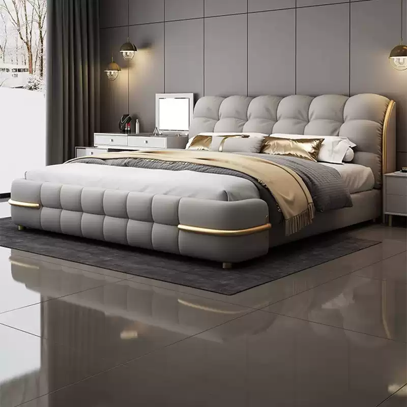 Italian light luxury leather bed modern simple 1.8 meters small apartment master bedroom bed 2.2 meters storage double wedding bed