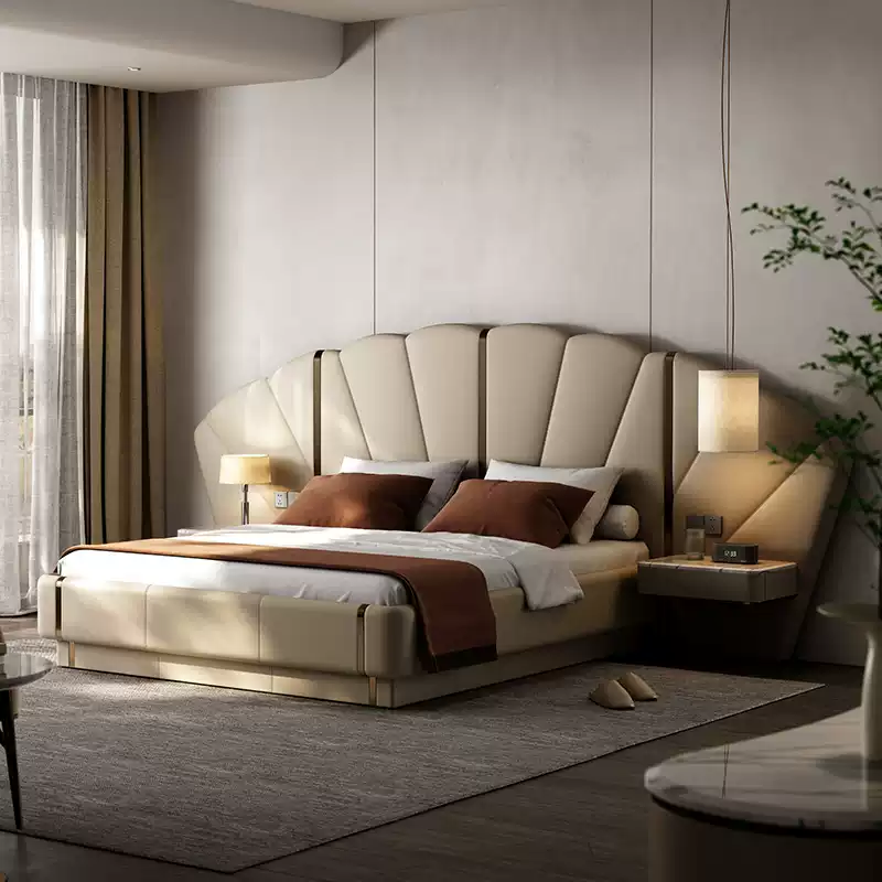 TAZA Italian light luxury leather bed designer high-end bedside cabinet integrated large flat master bedroom minimalist bed authentic