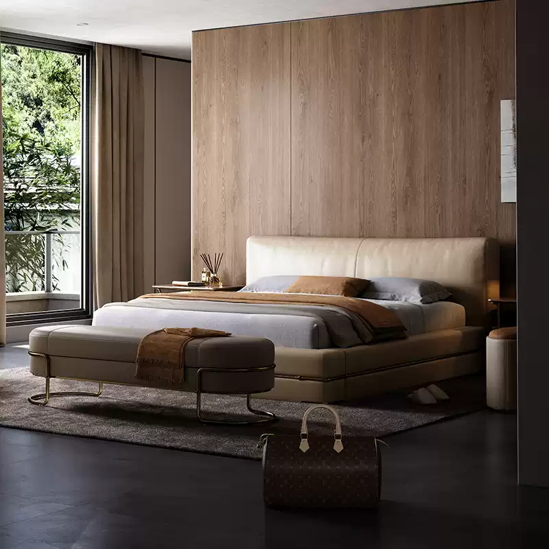TAZA Italian minimalist full leather bed villa bedroom 2023 designer new light luxury soft double bed
