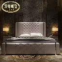 Italian light luxury leather bed master bedroom modern simple double bed 1.8 meters solid wood high-end villa leather art wedding bed