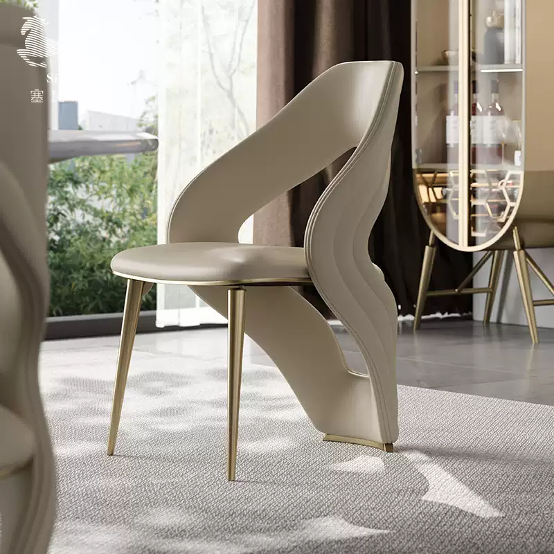 Sevanali French light luxury high-grade cowhide leather chair living room villa home designer original dining chair