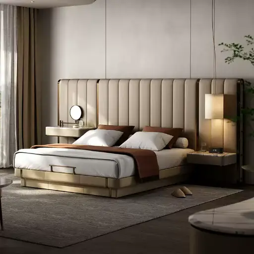 TAZA Italian leather bed master bedroom light luxury dressing table bedside table integrated bed modern villa high-end authentic furniture