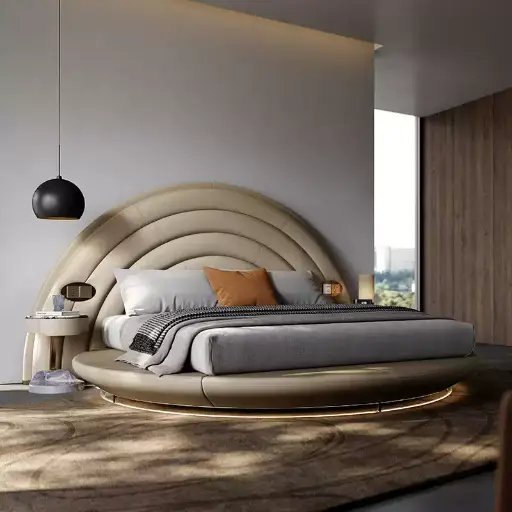 TAZA Italian style full leather suspended bed villa bedroom matching furniture 2023 new modern light luxury bed