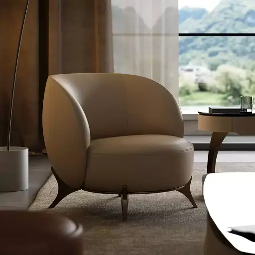 TAZA Italian style full leather sofa chair large flat whole house matching living room series petal light luxury leisure chair