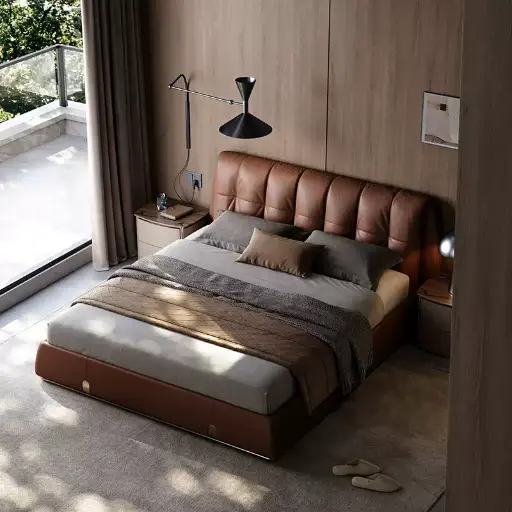 TAZA Italian light luxury full leather bed villa whole house matching bedroom series designer new soft back bed 