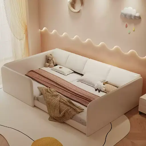 Shenzhen Dian double parent-child bed 2m*2m2 top layer cowhide stitching bed second and third child family tatami mother and child bed